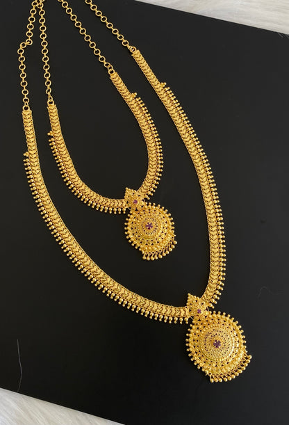 Gold tone ruby stone heart combo set dj-54281