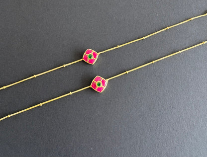 Gold tone pink-green flower kundan jadau anklets dj-51414