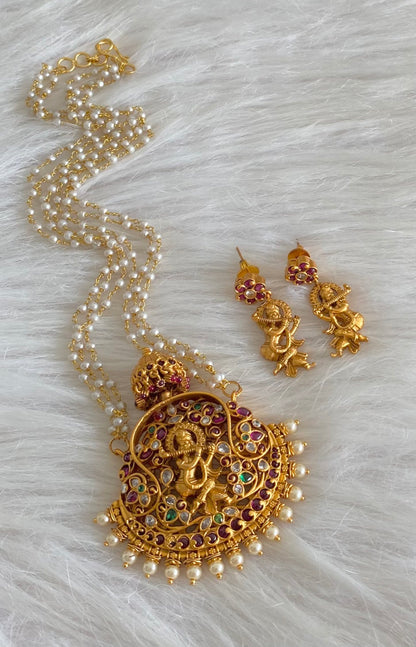 Matte finish real kemp-green krishna pendant pearl necklace set dj-55004