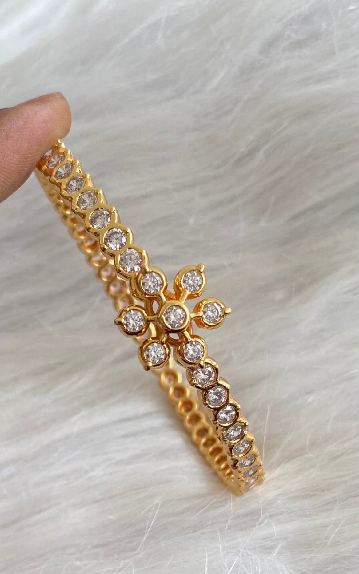 Gold tone AD white stone diamond look alike bangle/kada(2.8) Dj-53915