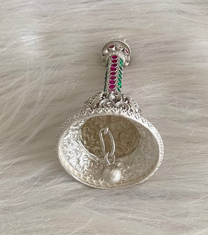 Silver tone pink-green stone ganesha bell dj-54233