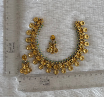 Antique gold tone lakshmi green beaded necklace set dj-52076