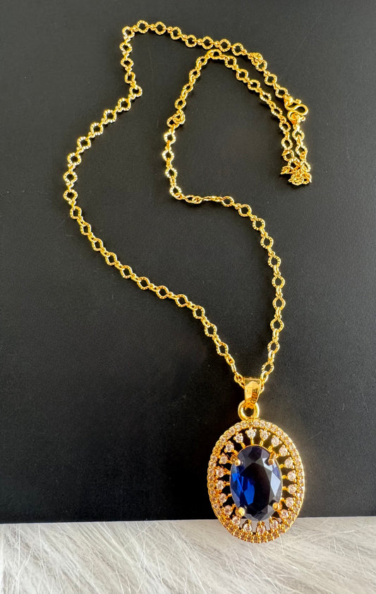 Gold tone 18 inches chain with royal blue oval stone pendant dj-51271
