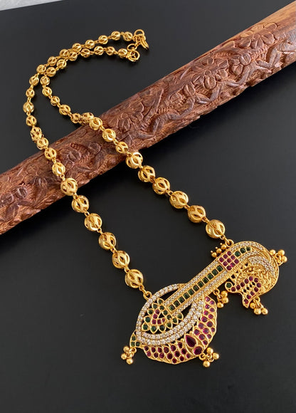Matte finish kemp-green beaded veena chain dj-53850