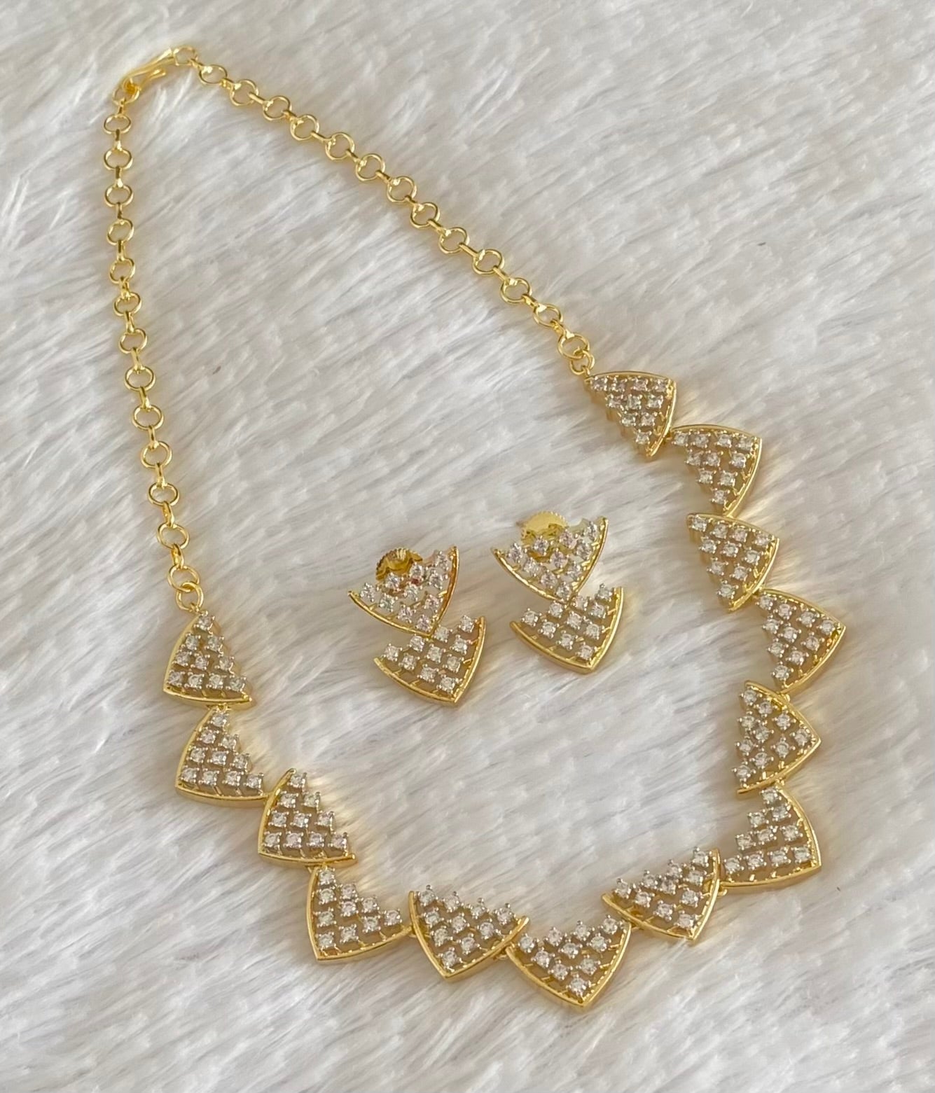 Two tone cz white stone necklace set dj-54348