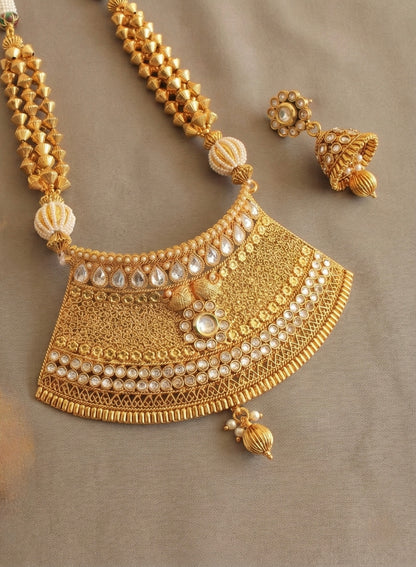 Antique gold tone beaded choker necklace set-dj07607