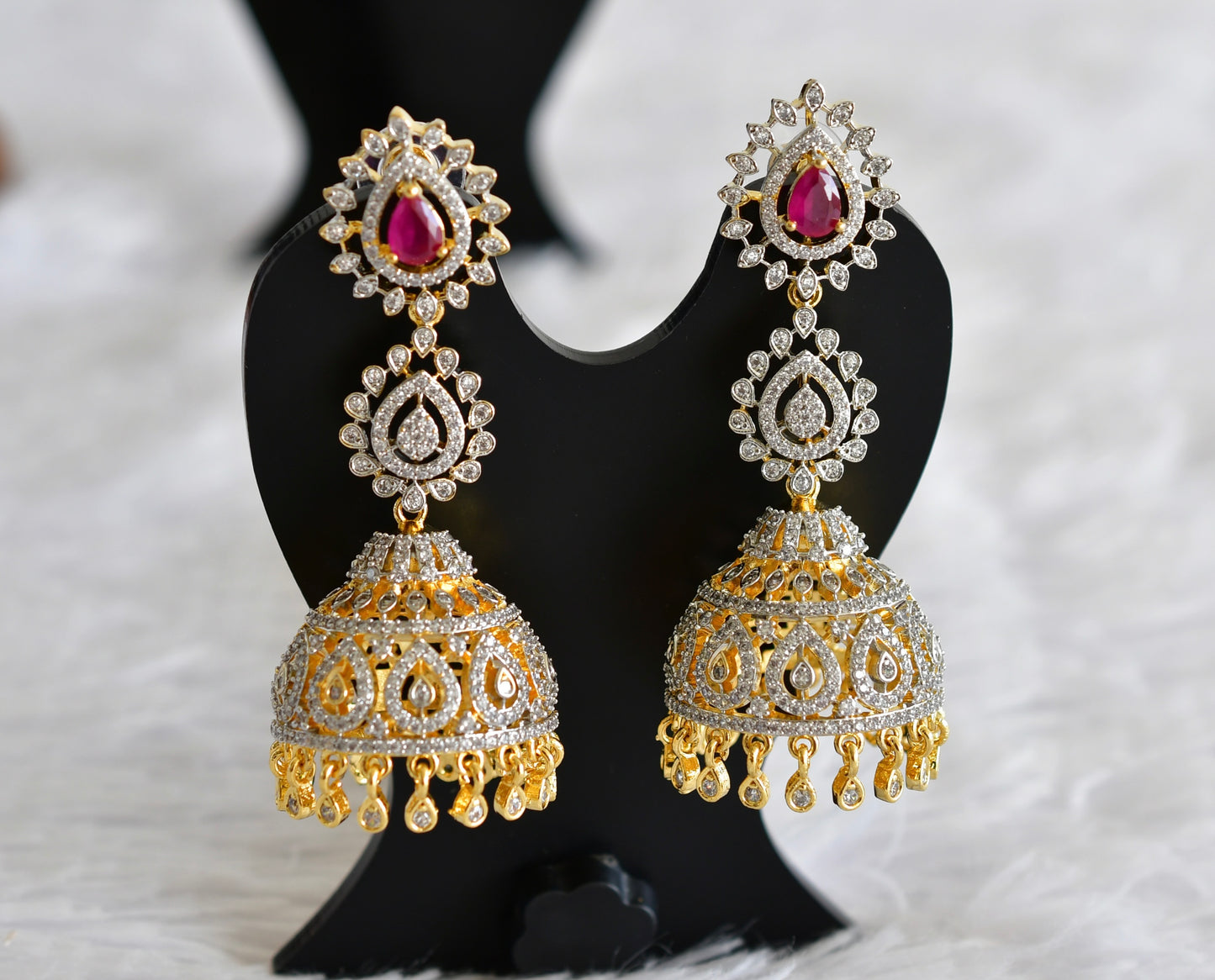 Two tone cz ruby long jhumkka dj-51881