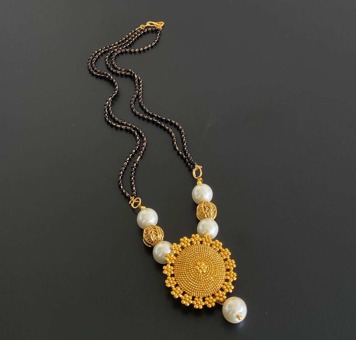 Antique gold tone pearl mangalsutra dj-55016