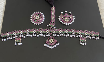 Black finish precious kemp-green-white pearl lotus tikka dj-54087
