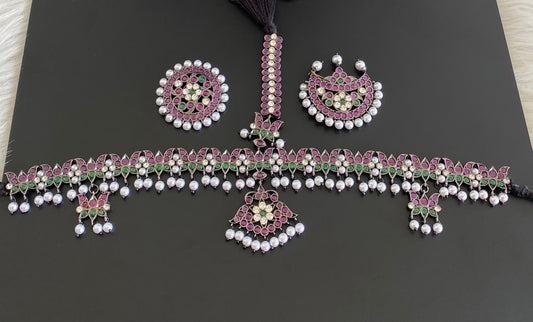 Black finish precious kemp-green-white pearl lotus tikka dj-54087