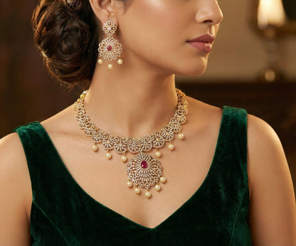 Matte finish Cz Color changeable necklace set dj-39737