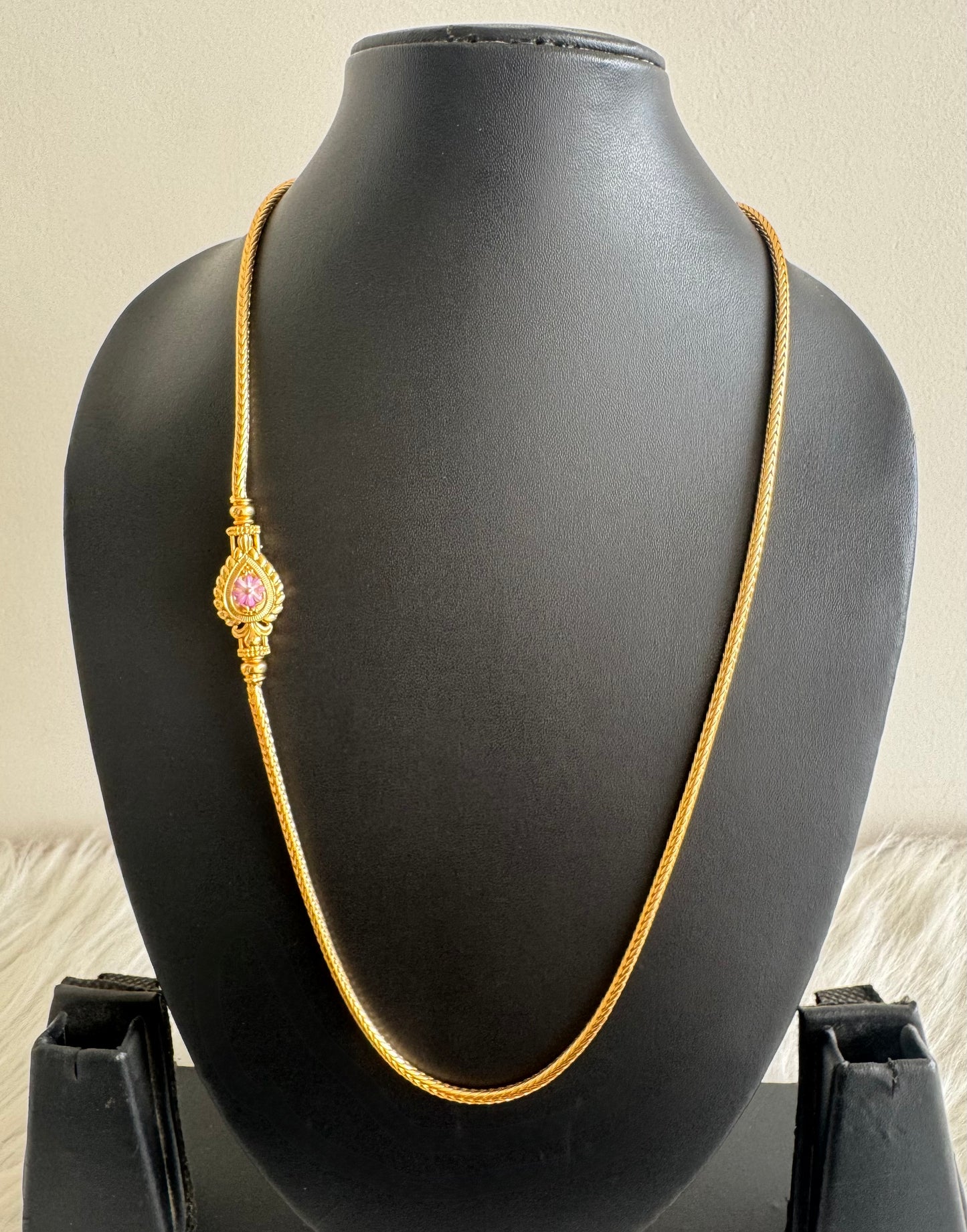 Gold tone 22 inches pink-purple meenakari reversible mugappu chain dj-51267