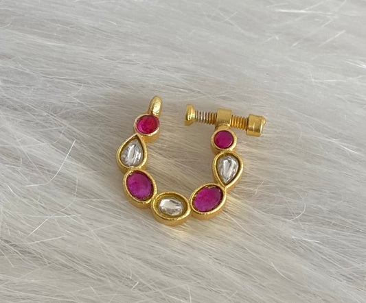 Gold tone kundan jadau pink-white stone nose pin dj-53729