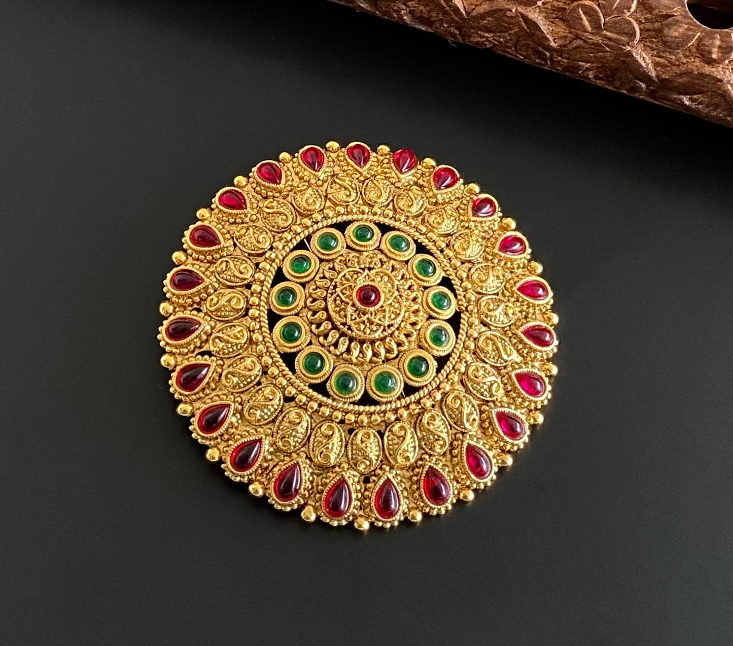 Antique gold tone kemp-green round hair jewel(rakodi)dj-53619