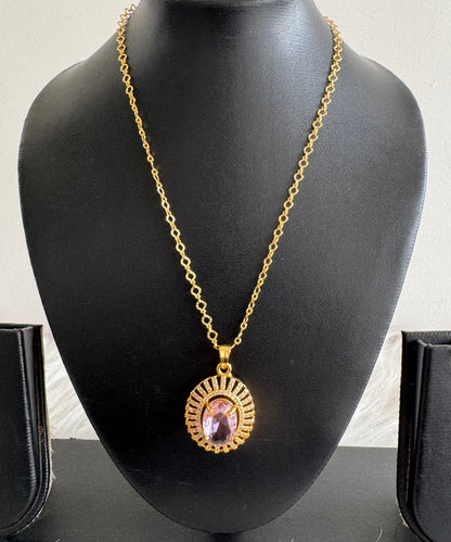 Gold tone 18 inches chain with baby pink oval stone pendant dj-51275