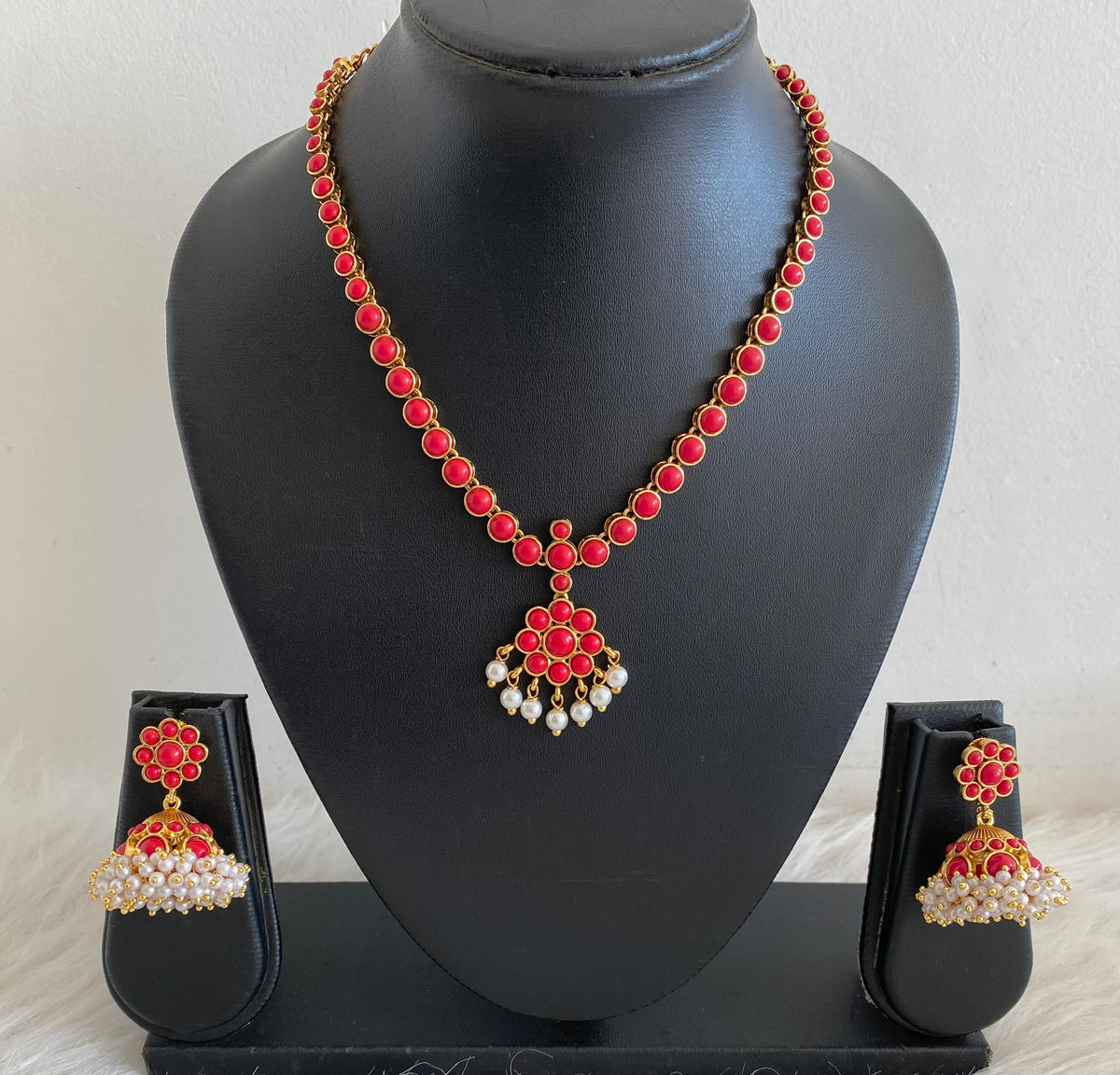 Matte finish coral pearl flower necklace set dj-55141