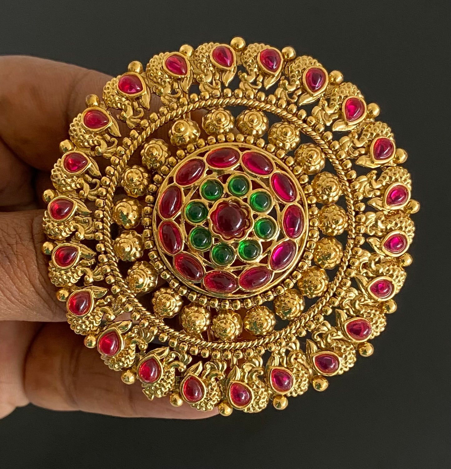 Antique gold tone kemp-green round hair jewel(rakodi)dj-53621