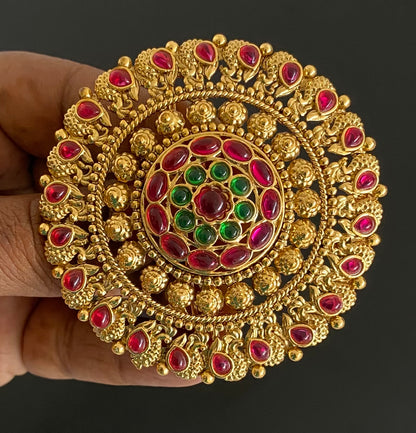 Antique gold tone kemp-green round hair jewel(rakodi)dj-53621