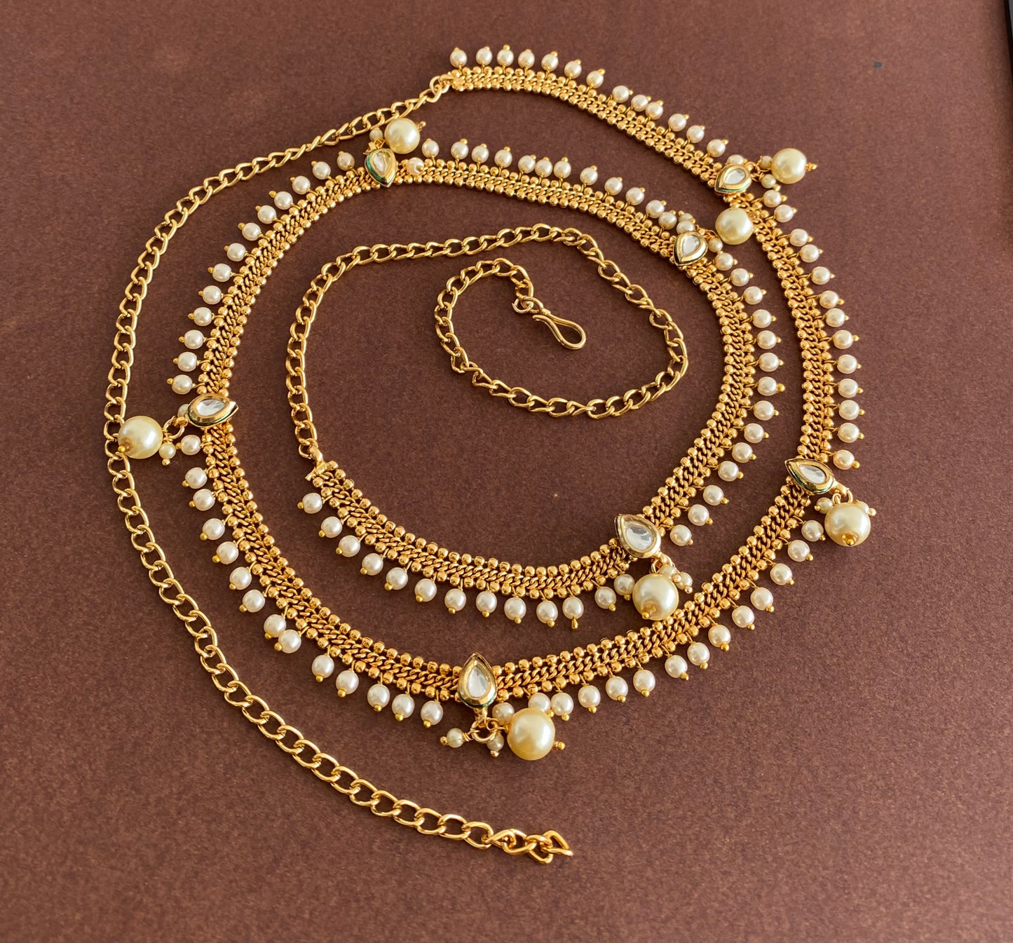 Antique gold tone pearl hip/waist chain dj-53208