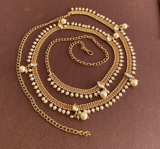 Antique gold tone pearl hip/waist chain dj-53208