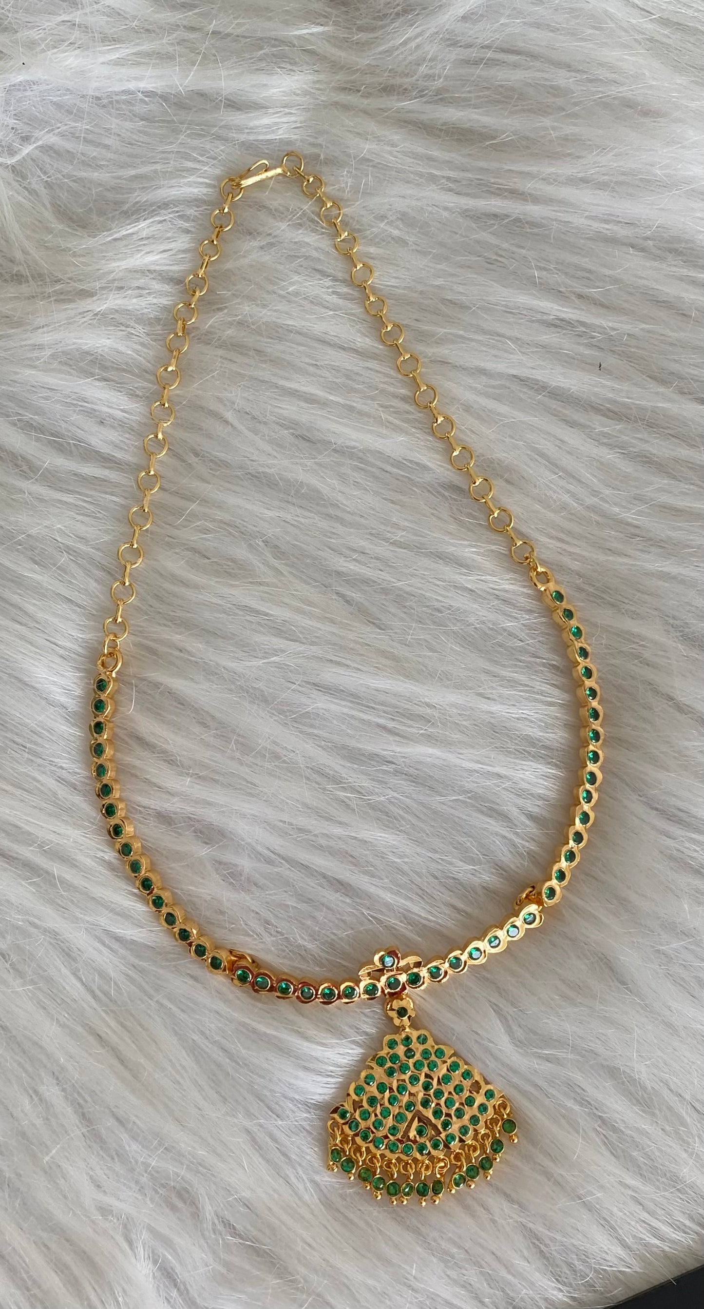 Gold tone south indian AD green stone necklace dj-53901