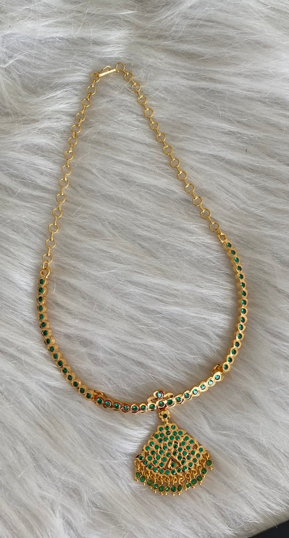 Gold tone south indian AD green stone necklace dj-53901