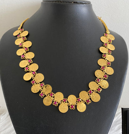 Gold tone pink stone lakshmi coin necklace dj-54146