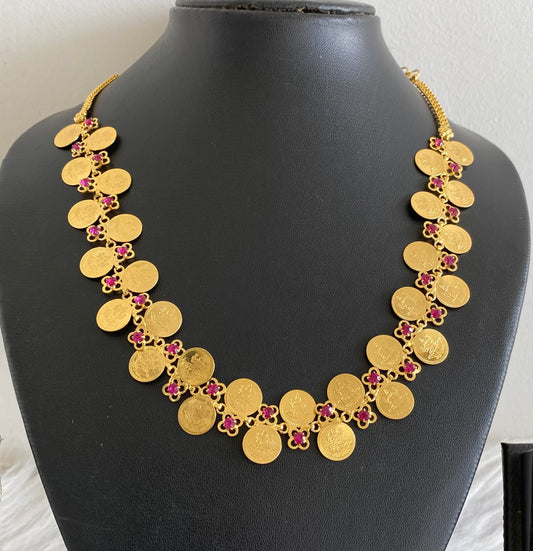 Gold tone pink stone lakshmi coin necklace dj-54146