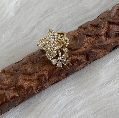 Antique gold tone cz white stone flower adjustable finger ring dj-55047