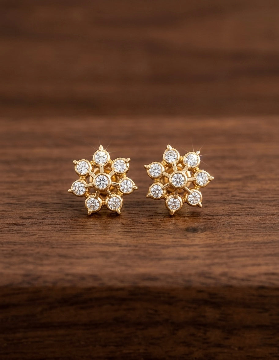 Gold tone AD white flower stud/earrings dj-53275