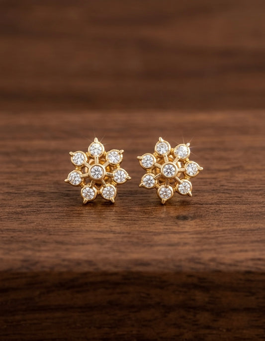 Gold tone AD white flower stud/earrings dj-53275