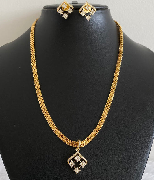 Gold tone 18 inches chain with white stone pendant set dj-54028