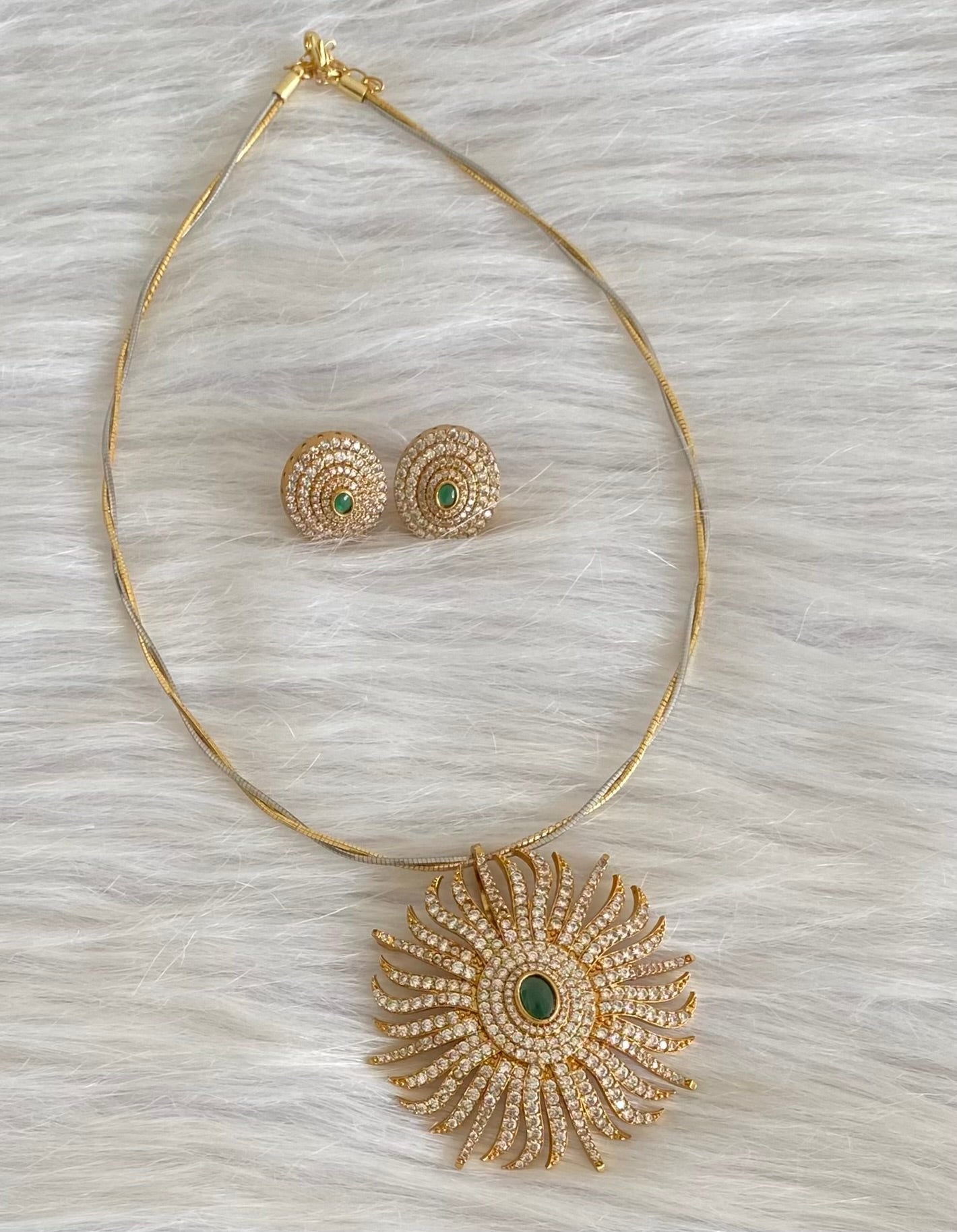 Two tone cz white-green flower pendant set with kanti necklace dj-54248