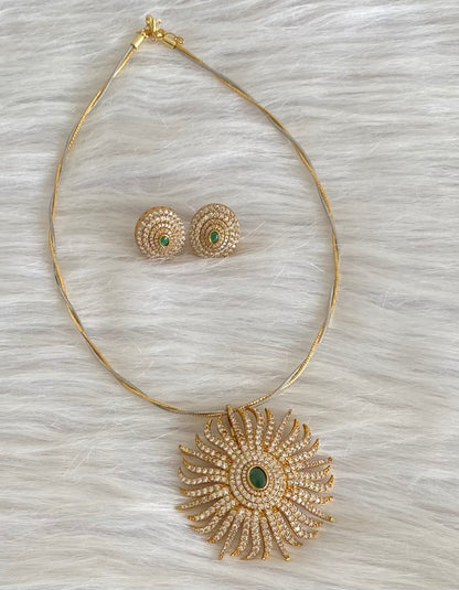 Two tone cz white-green flower pendant set with kanti necklace dj-54248