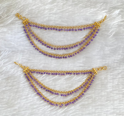 Antique gold tone purple beaded multi layer ear side chian dj-54050