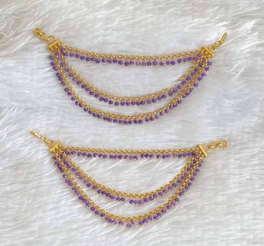 Antique gold tone purple beaded multi layer ear side chian dj-54050