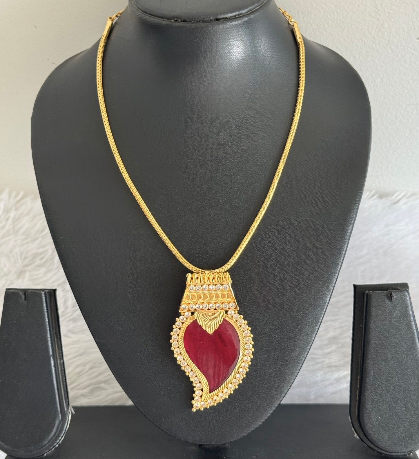 Gold tone red-white kerala style mango kodi necklace dj-51696