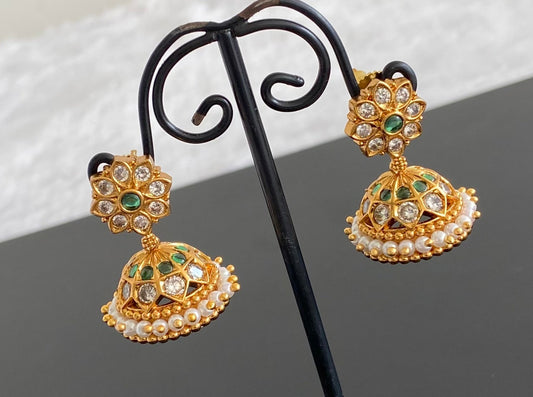 Antique gold tone white-green pearl  jhumkka dj-53569