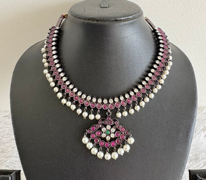 Black finish precious kemp-green pearl necklace dj-52286