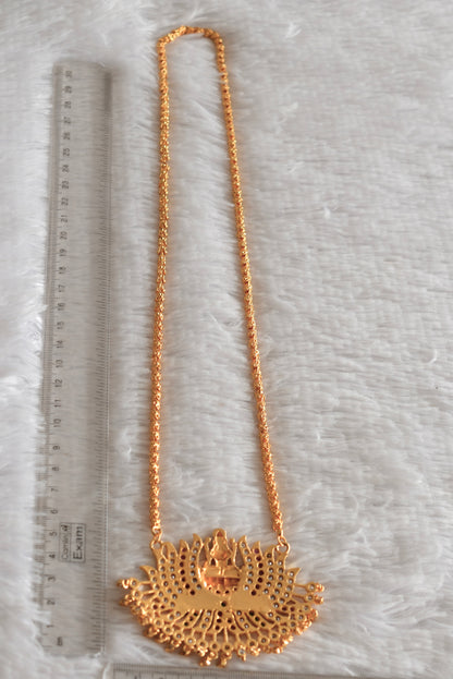 Gold tone ruby-white-green stone Lakshmi Lotus pendant with chain dj-38640