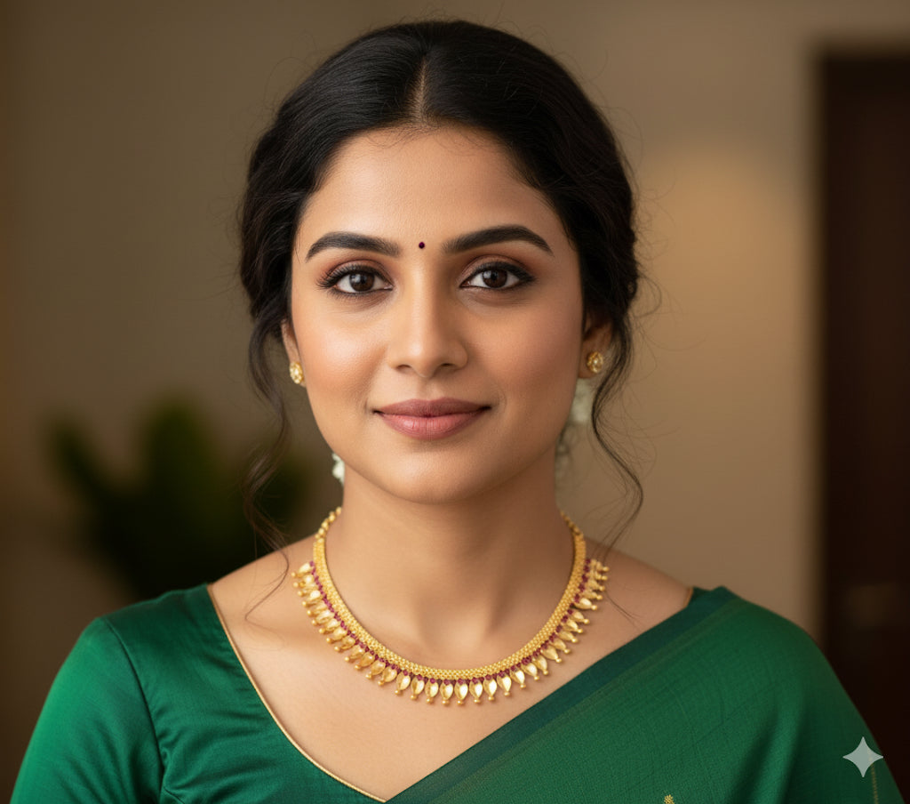 Gold tone ruby thali kootam kerala style necklace dj-30727