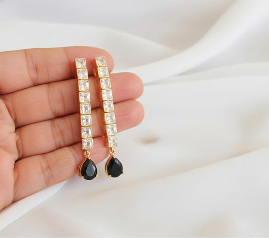 Gold tone AD square stone blue earrings-dj17159
