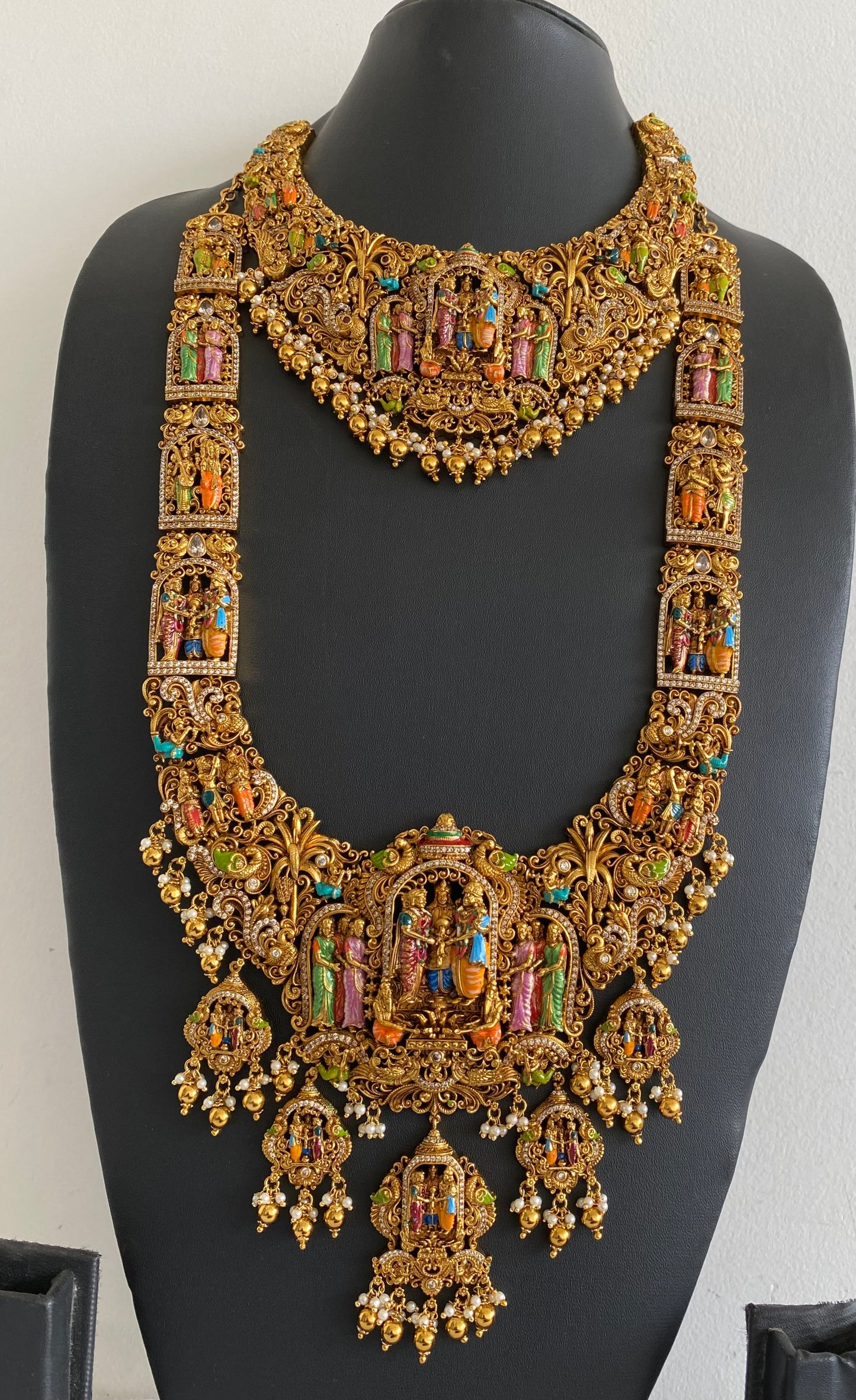 Matte finish srinivasa kalyana with meenakari work bridal set dj-53137