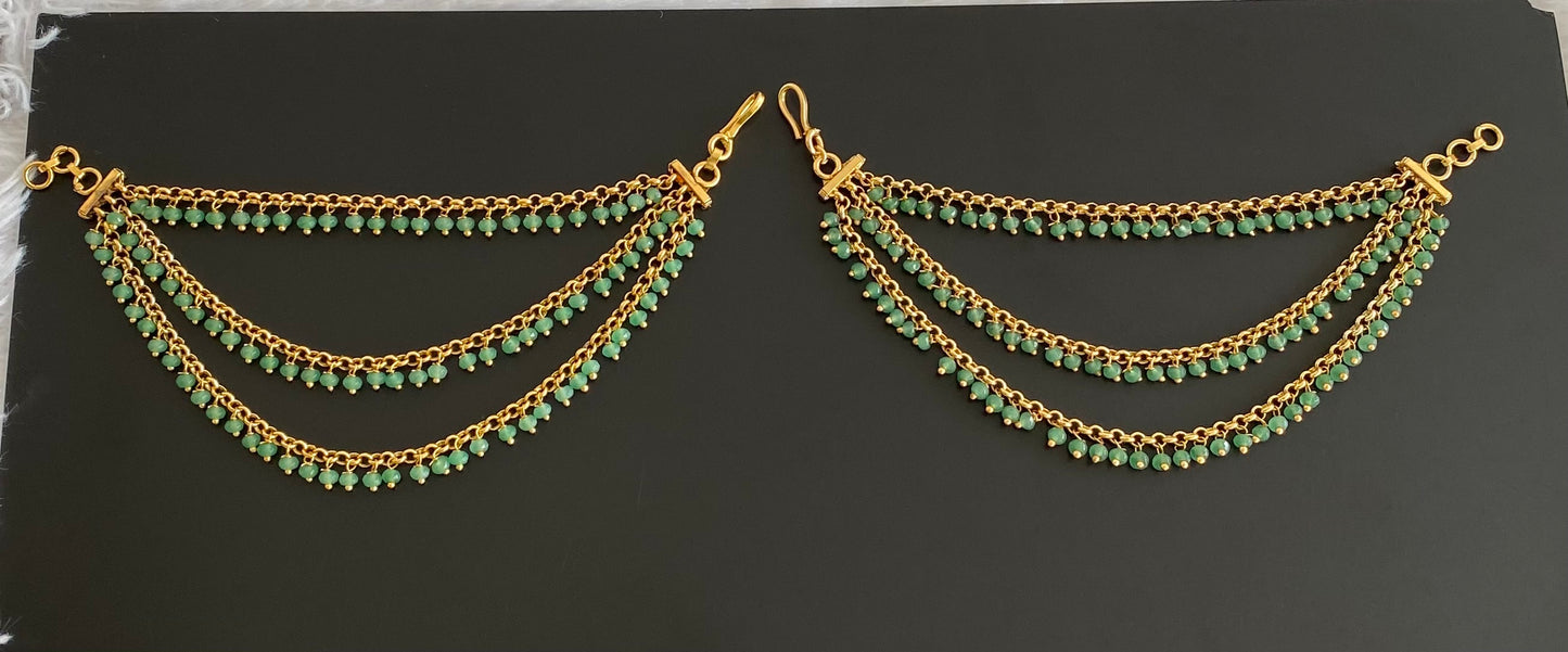 Antique gold tone green beaded multi layer ear side chian dj-54049
