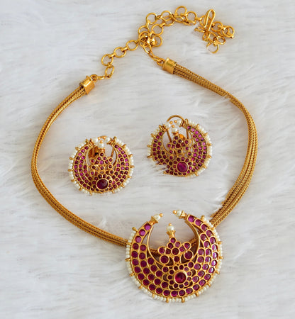 Matte finish kemp stone pearl moon choker/necklace set dj-54014