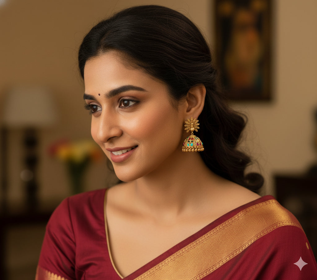 Matte finish Navarathna peacock jhumkka dj-45080