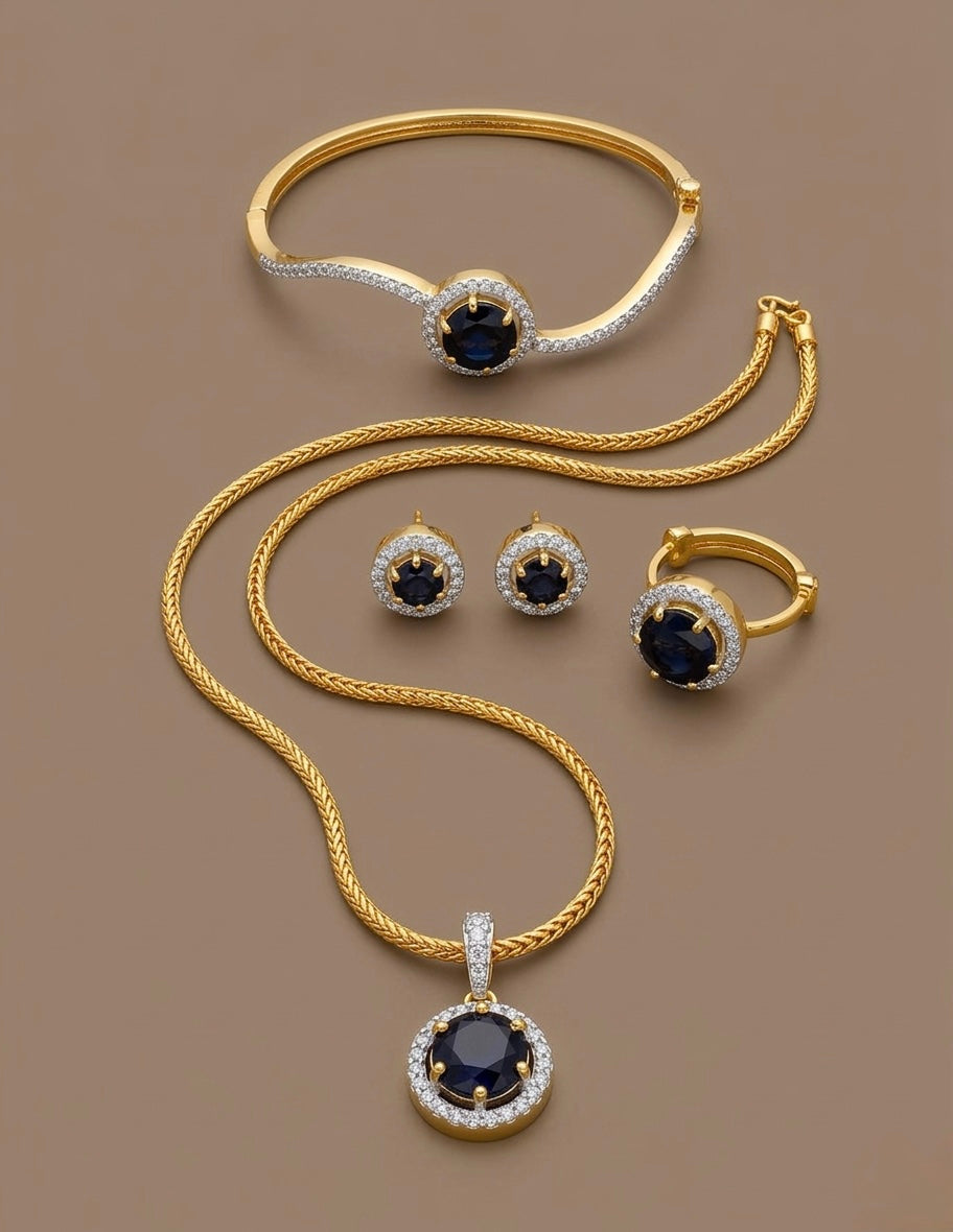 Two Tone Cz Blue Round pendant Combo Set-dj06076