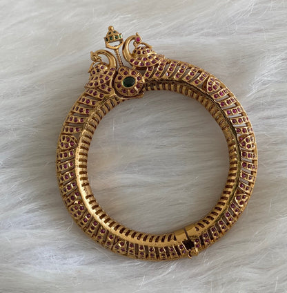 Antique gold tone kemp-green openable peacock kada/bangle dj-54230