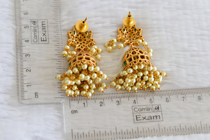 Matte finish green-white pearl lotus jhumkka dj-52152