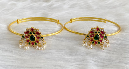 Gold tone kundan jadau kemp-green-white pearl baju band dj-53841